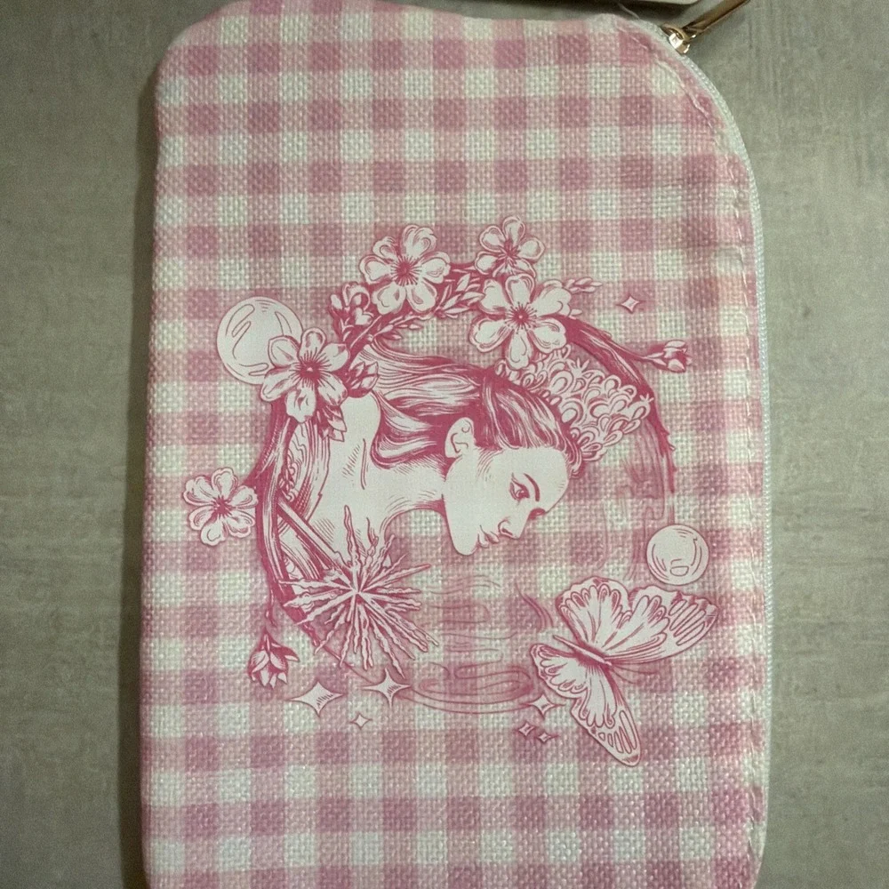 Yoobi Wicked Katie Kime Pencil Case Pink & Green Gingham Pattern Witchy NWT
